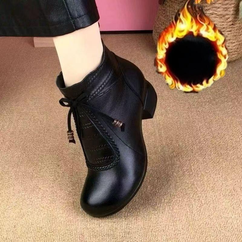 

Универсальные женские ботинки из мягкой кожи, обувь нового фасона, на массивном каблуке, утепленные флисом, короткие ботинки 35 чёрный
