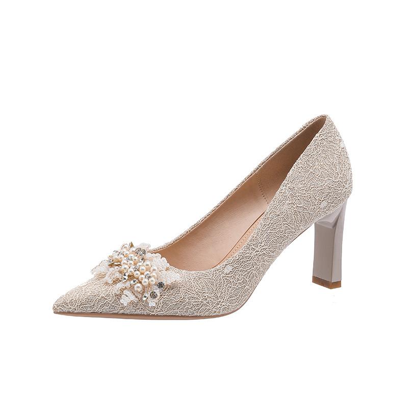 

Туфли на высоком каблуке 7,5 см, новый стиль, не утомляющие ноги, ощущение высокого качества, свадебные туфли Xiuhe, свадебные туфли, туфли с кристаллами 34