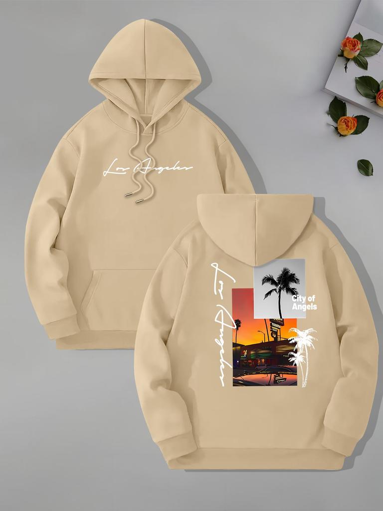 Los Angeles Beach Graphic Pullover Hoodie - Fashion Hoodies for Men with Kangaroo Pocke