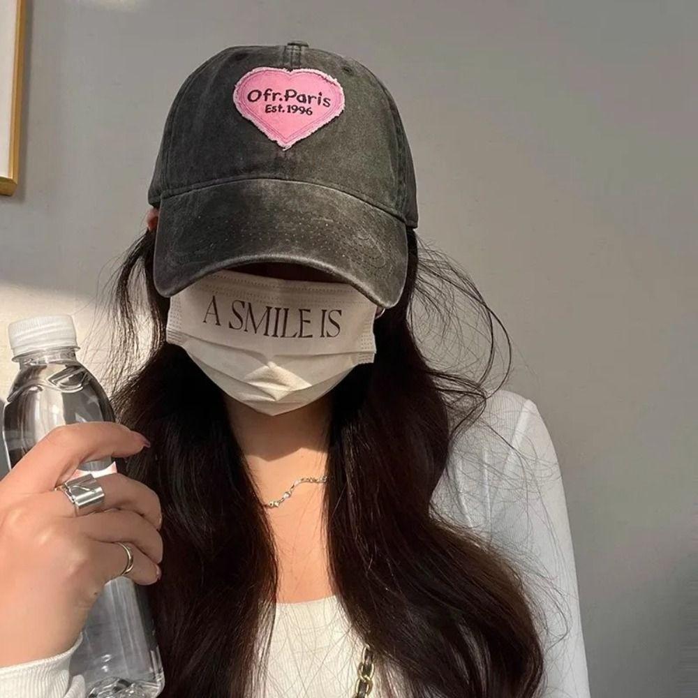 Love Heart Embroidery Snapback Hat Washed Cotton Couple Sun Hats Fashion Women Baseball Cap