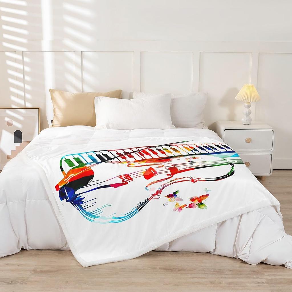 Musical Instrument Blanket Violin Piano Art Fleece Throw Music Lover Decor Colorful Abstract Design Cozy Cover