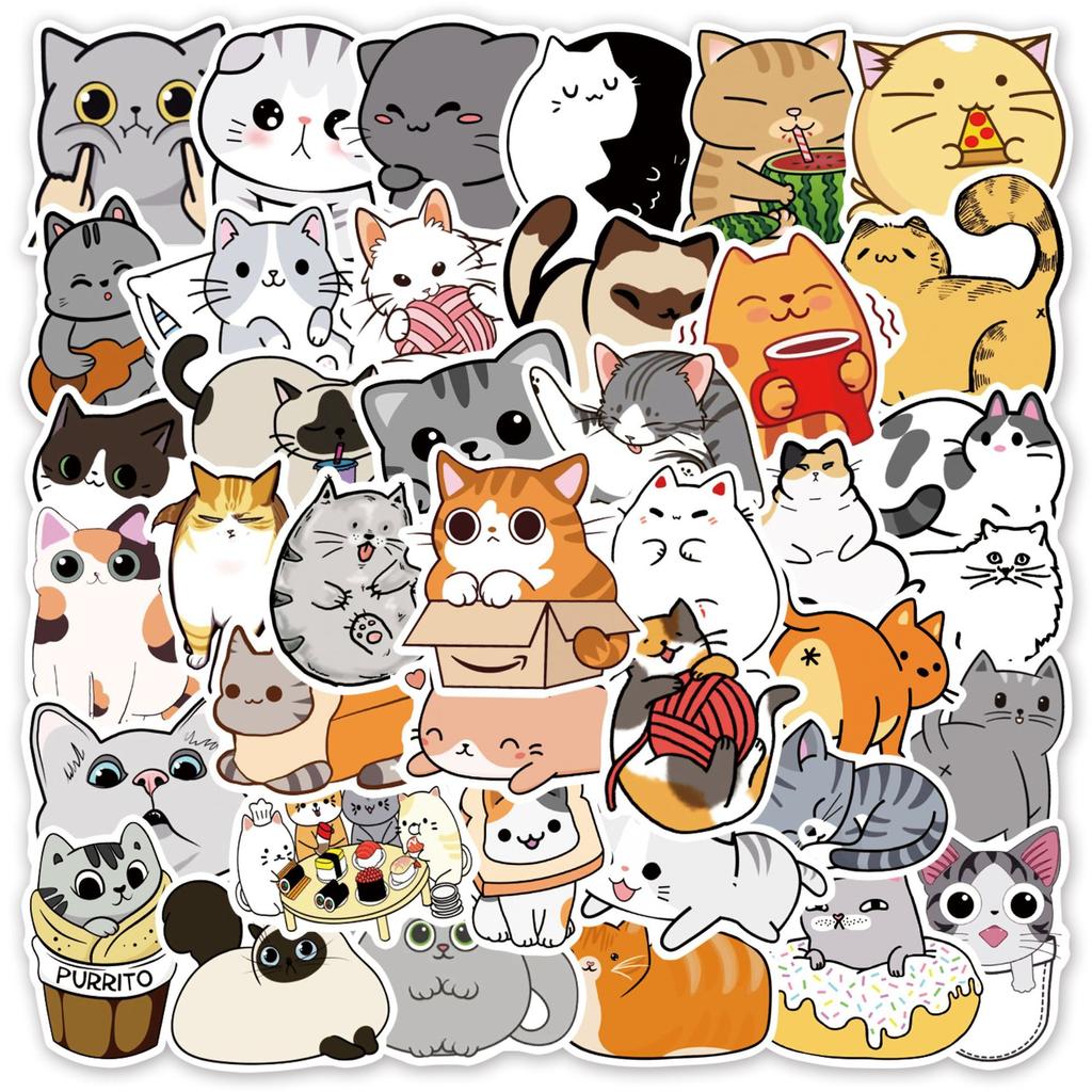 10 30 50pcs Cartoon Cute Funny Cat Graffiti Stickers Kawaii Animal Kids Toys Luggage Guitar Car Waterproof Pvc Decal Stickers