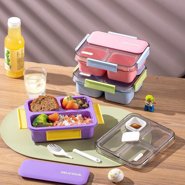 Microwavable Japanese-Style Wheat Straw Lunch Box Set with Compartments for Students and Office Workers