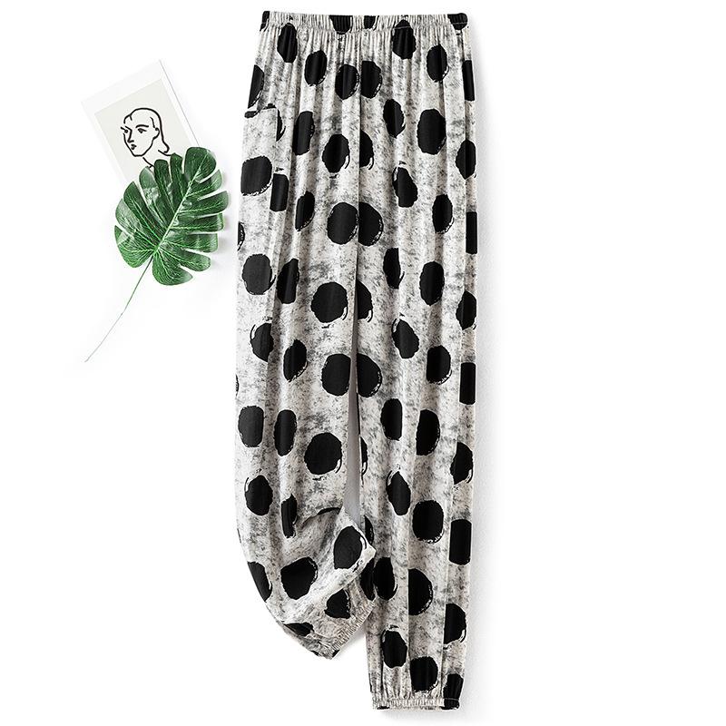 Pantaloni de pijama din bumbac mătase pentru femei, secțiune subțire de vară, anti-țânțari, pantaloni cu picior lat, culoare uni, pentru exterior, casă, petrecere a timpului liber, imprimeu, pantaloni de plajă până la genunchi
