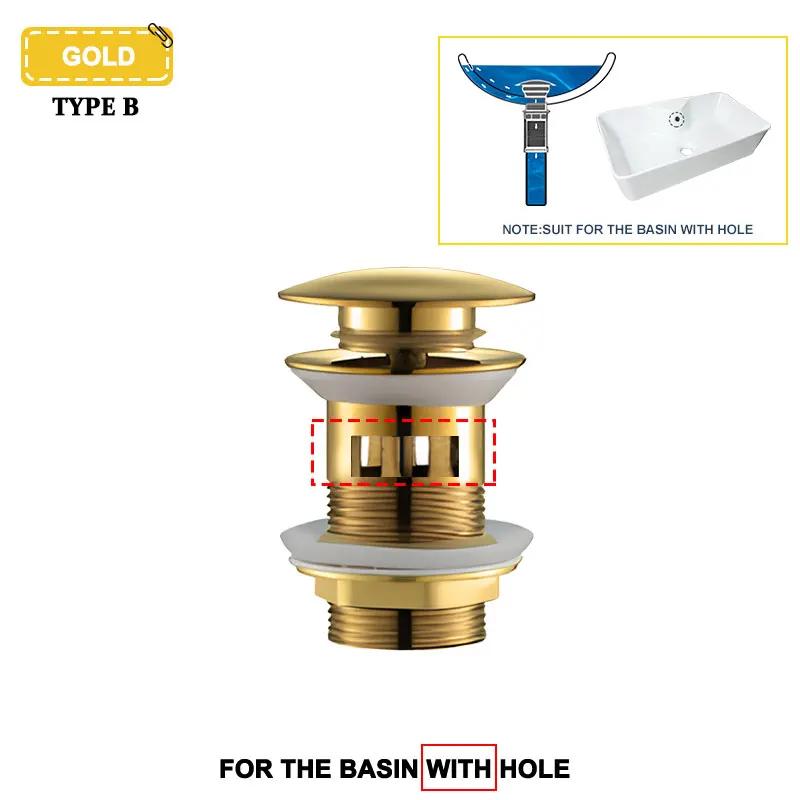Wash Basin Pop-Up Drain Button Sink Stopper Drainer Siphon Waste Stopper Waste Pipe Drain Brushed Gold Bathroom Accessories