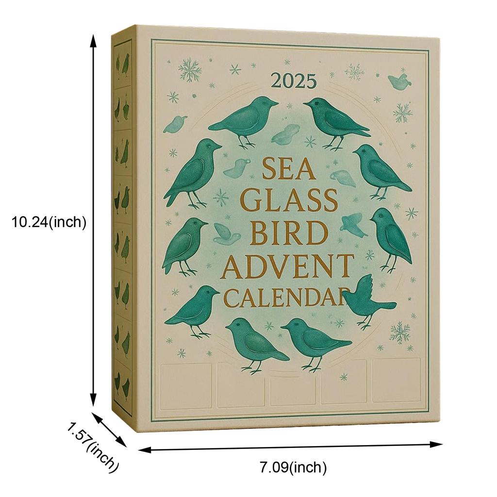 Sea Glass Bird Advent Calendar 2025 Countdown Calendar 24 Days with Handcrafted Sea Glass Ornaments for Christmastree Home Decor