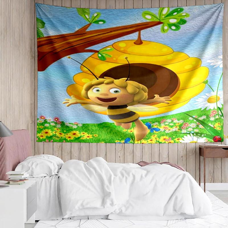 Maya the bee Print Tapestry, Backdrop, Easy Setup, Ideal for Bedroom, Office & Living Room, with Aesthetic Wall Hanging Decor.
