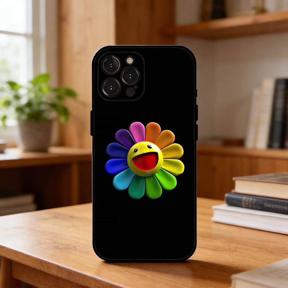 Vibrant Pop Trend M-MurakamiS Art Phone Case For iPhone17,16,15,14,13,12Plus,Pro Max,XS,5G Soft Silicone Black Cover