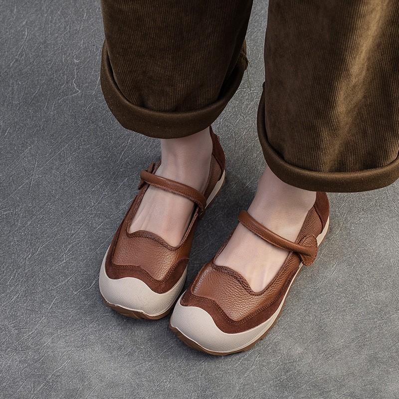 Johnature Commuter Genuine Leather Flats Casual Round Toe Soft Soled Shallow Versatile Women's Shoes