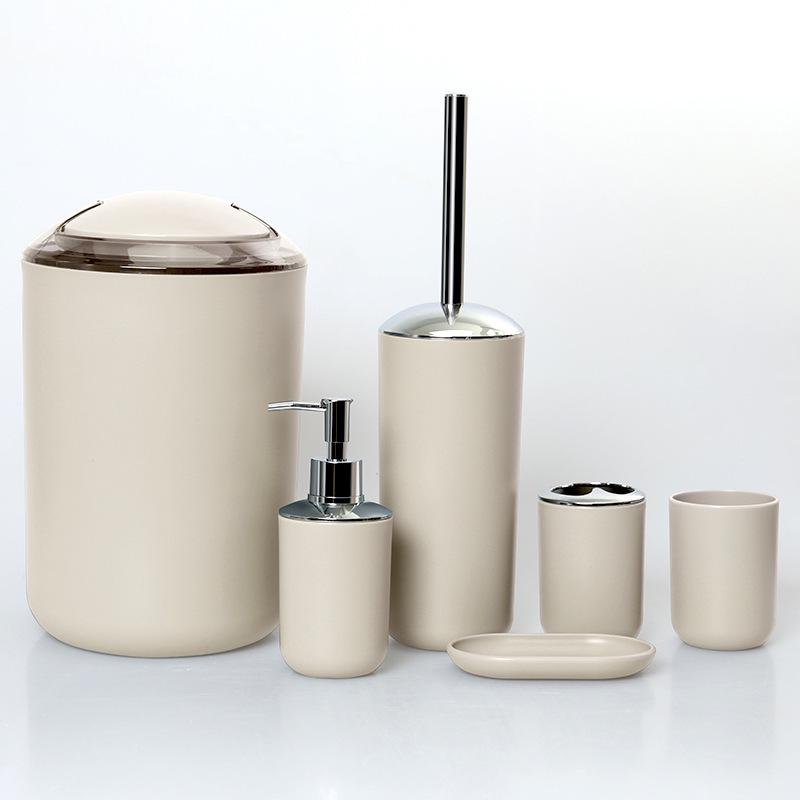 Bathroom Essentials: 6-Piece Set with Toothbrush Holder, Soap Dish, Toilet Brush, and Trash Can