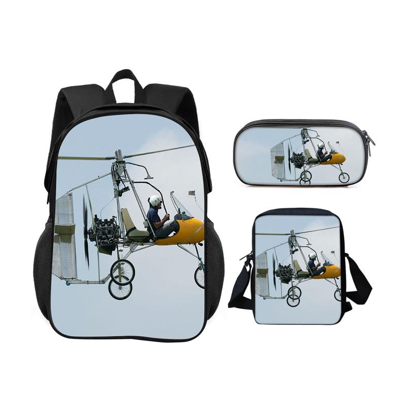 Helicopter backpack pencil case shoulder bag 3Pcs Set trendy mechanical printing new style best gift for boys or girls in school