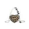 Heart-shaped Leopard PU Shoulder Bags with Chains and Beads Girl Style Super Cool Crossbody Bags