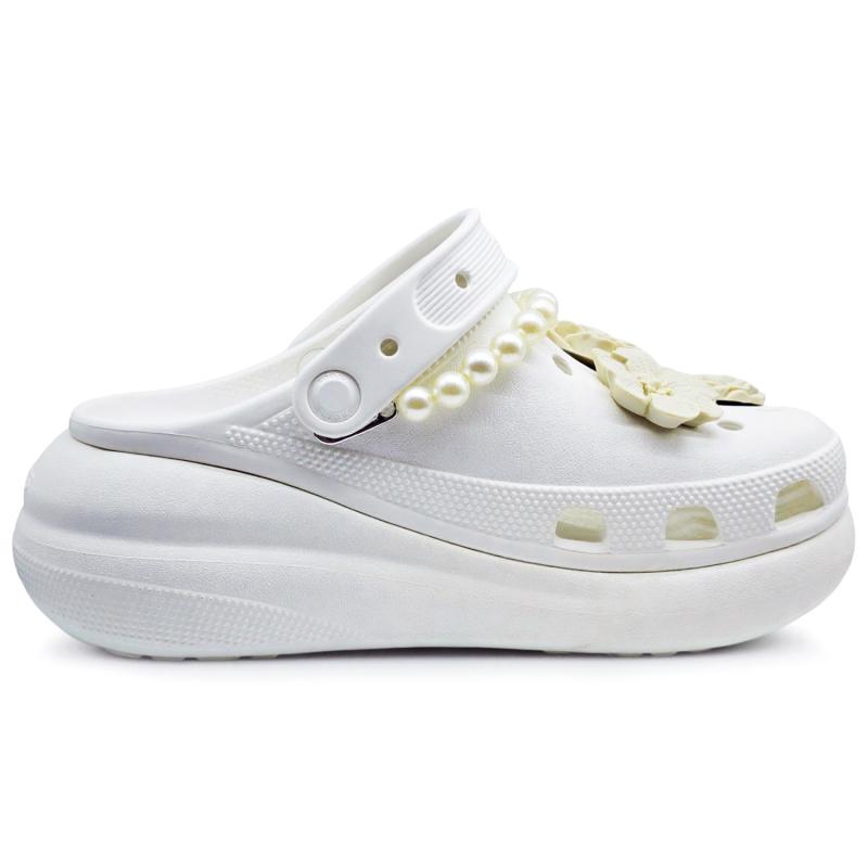 Crocs Crush Clog SIN3A with floral white tea, French romantic pearl hole shoes for men and women in white