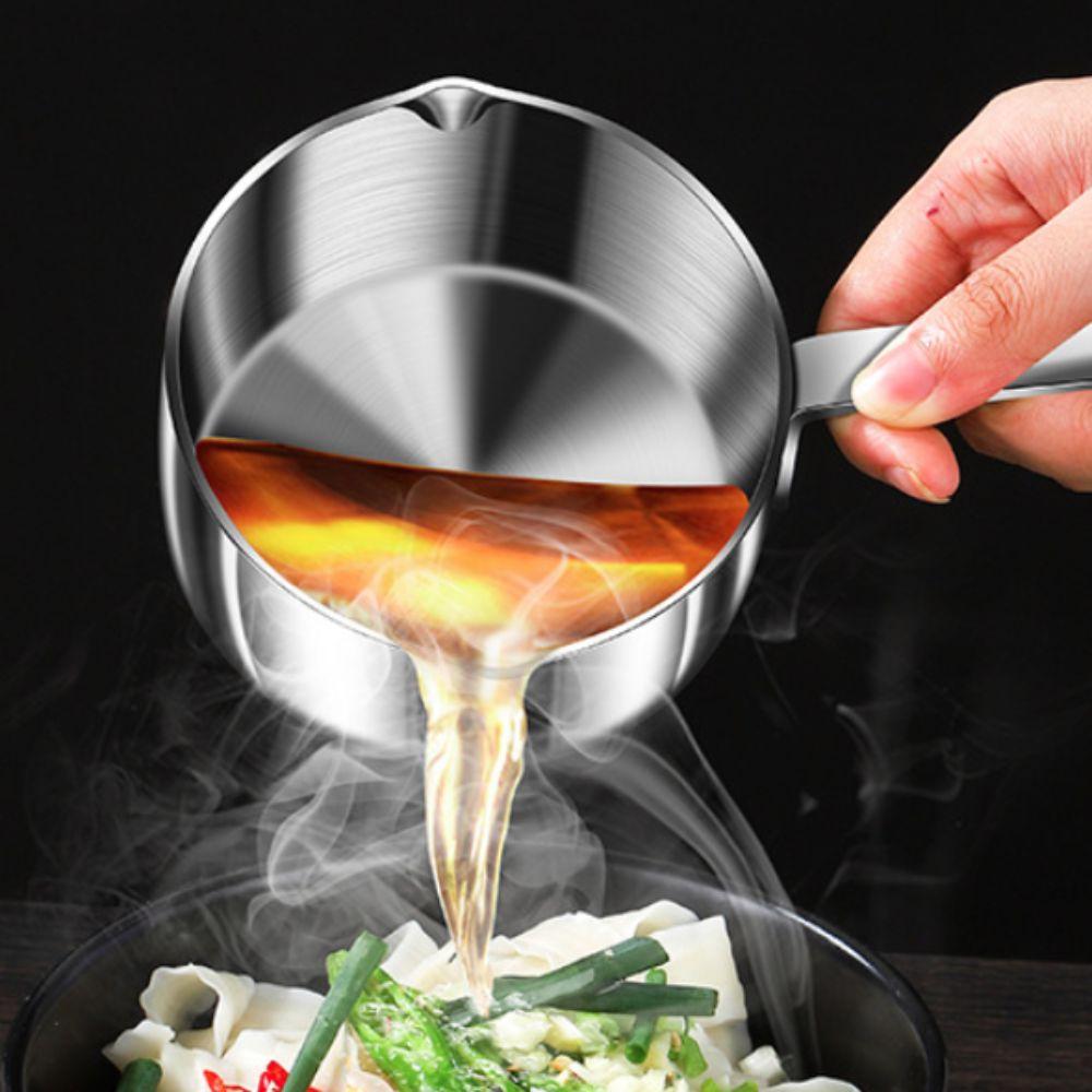 Stainless Steel Oil Pouring Pot Dual Spout Butter Warmer Pot Saucepan  Supplementary Food