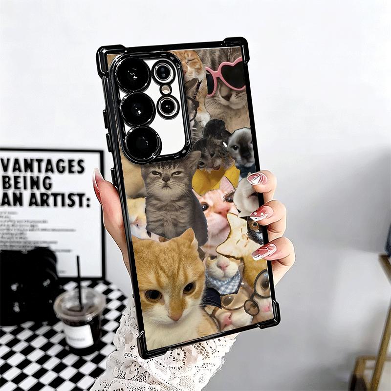 Crying Cats Combine Memes Plating Phone Case For Samsung Galaxy S24 S25 FE S26 Edge S23 Ultra S22 S21 Plus S20 Anti-Fall Airabag