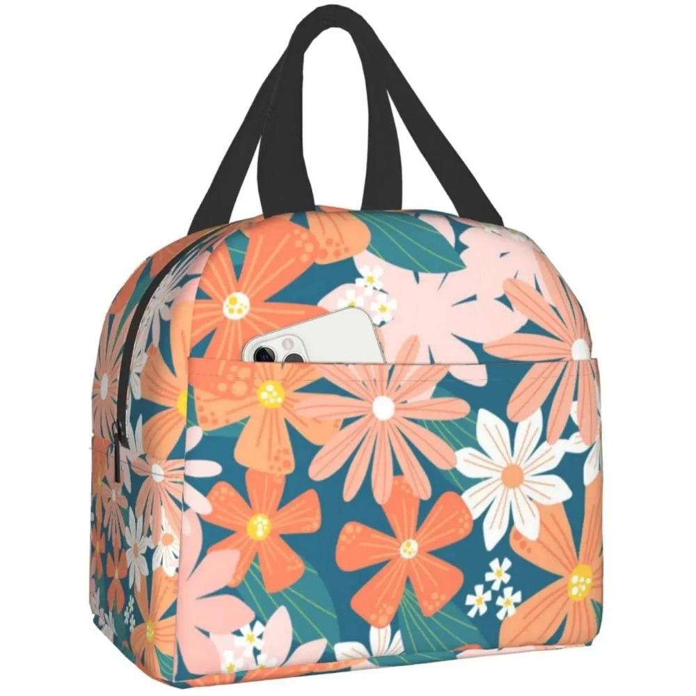 Lunchtasche Buntes Blumenmuster Isolierte Lunchbox Kühlfach Gefrierbar Thermisch Wasserdicht Lunch Tragetasche für Reise Arbeit Wandern Picknick