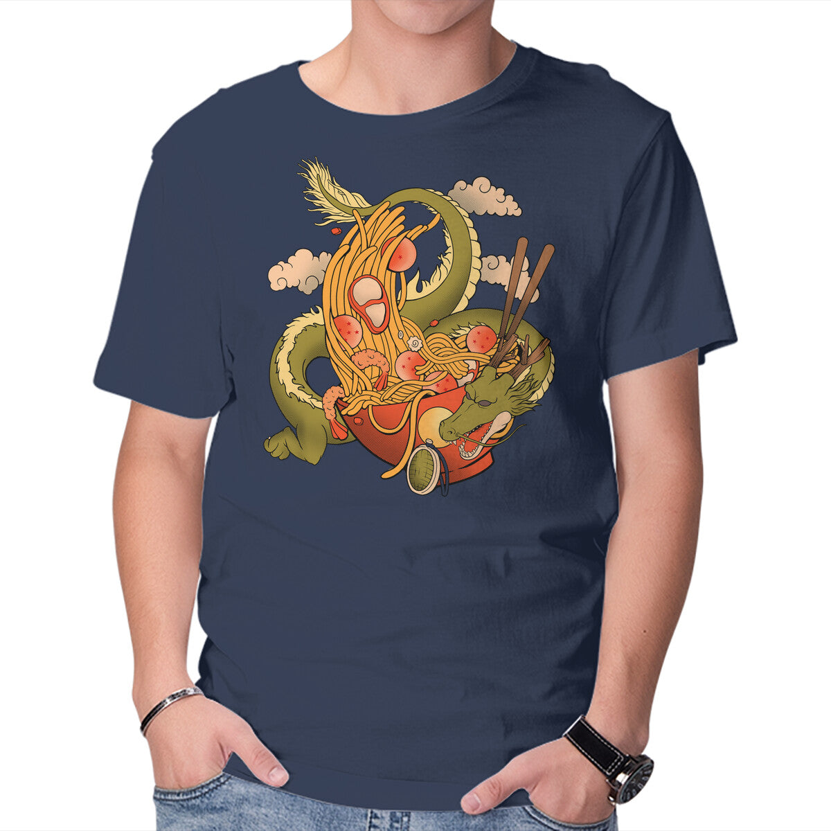 Unisex Crew Neck T-Shirt The Dragon Ramen Graphic Short Sleeve Casual Tee L