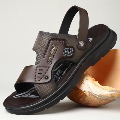 Fashion Summer Men PU Leather Sandals Non-slip Mens Wading Aqua Shoes Quick Dry Slippers Outdoor Beach Shoes Male Casual Soft Half Drag