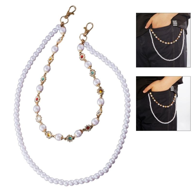 Stylish Adjustable Pants Chain Featuring Pearls And Crystal Embellishments Beaded Pants Jewelry For Women And Girls