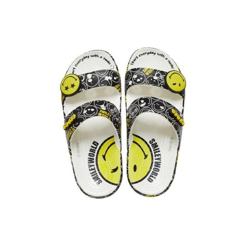 Smiley X Crocs Chanclas Planas Deportivas de Exterior Clásicas Co-branded Negro Amarillo 207207-94S