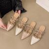 Fashion Pointed-toed Semi-slippers for Women's Outward Wear In Summer New Baotou Shallow Mouth Hollow Rivet Square Heel Cool Mop