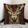 Weihnachts Elch Kissenbezug Rot Grün Kariert Elchkopf Wurfkissenbezug 18 Zoll x 18 Zoll Winterlicher Festlicher Kissenbezug zur Dekoration von Zuhause, Couch, Sofa, Bett