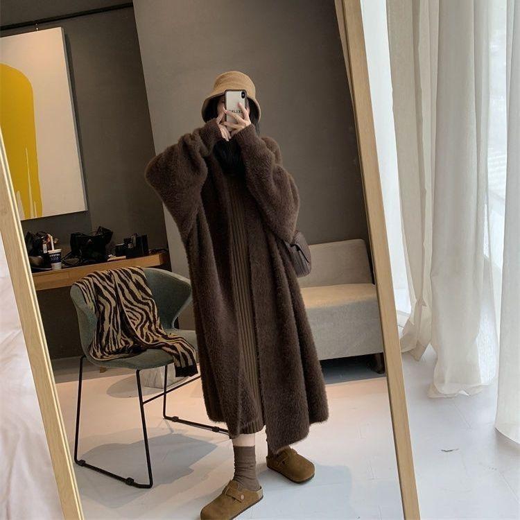 

Осень-зима женские новые вязаные пальто из искусственного норкового бархата женские длинные кардиганы женские свободные свитера с v-образным вырезом куртки