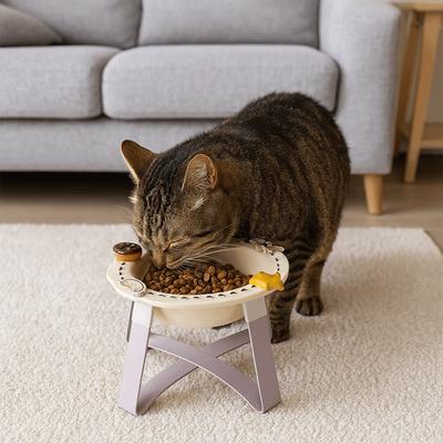 Dopamine Ceramic Pet Food Bowl Resistant Spill with Stand Elevated Pet Bowl Large Caliber Anti Spill Pet Bowl for Cats and Dogs