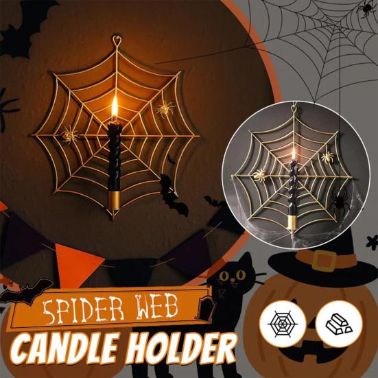 Spider Web Candle Holder Halloween Metal Wall-Mounted Spiderweb Taper Candle Holder for Gothic Home Decor