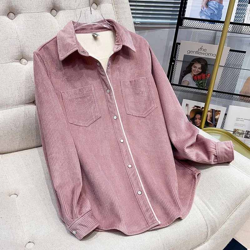 Padded Shirt Women Coat Winter Thickened Casual Velvet Solid Color Long-sleeved Shirt Jacket