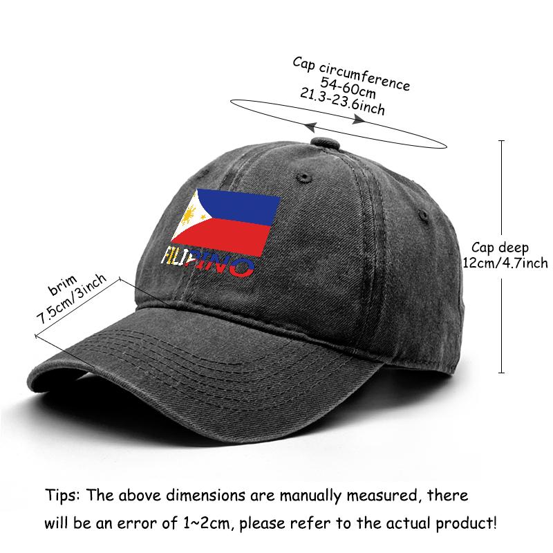 Flag of Filipino Print Adjustable Baseball Hat, Patriotic Flat Cap Trendy Slouchy Sun Visor Raw Brim Snapback Baseball Cap