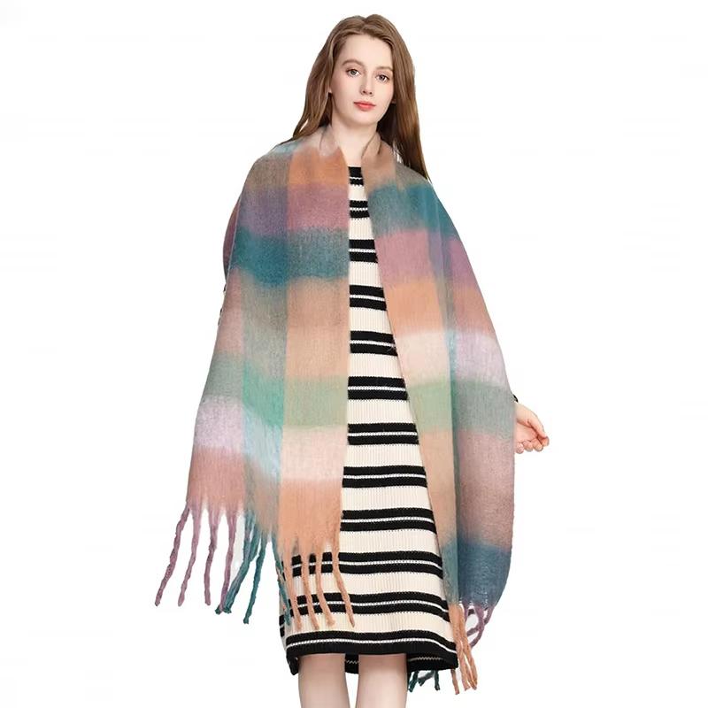 Winter Scarf Men Women Cashmere Warm Rainbow Hairy Pashmina Blanket Wraps Female Thick Soft Bufanda Tassel Shawl Poncho Echarpe
