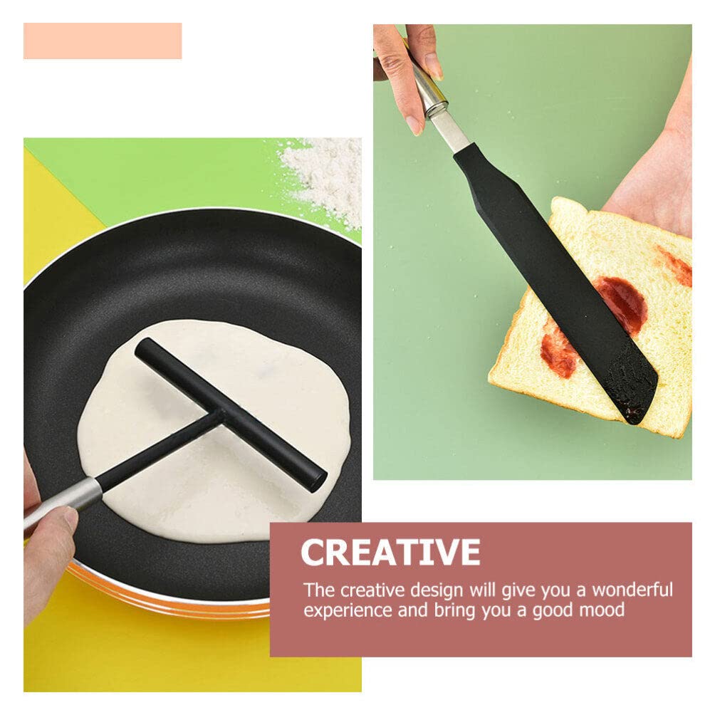 Luxshiny Crepe Spreader and Spatula Kit, T-shaped Stainless Steel Crepe Spreader Tool, Crepe Pan Maker, Pancake Spatula Set