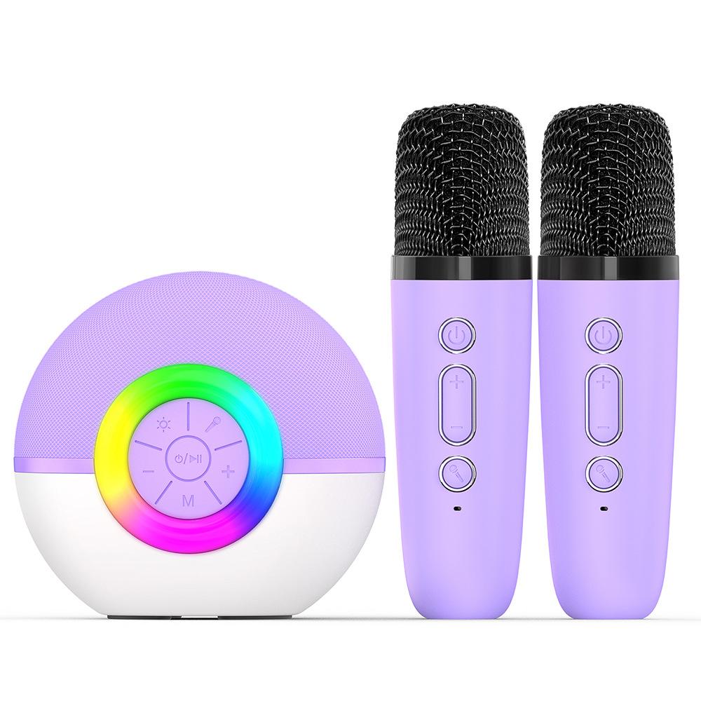 

T97 Kids K Song Bluetooth-compatible Speaker with Dual Wireless Microphone Family Party Singing Song Device Purple