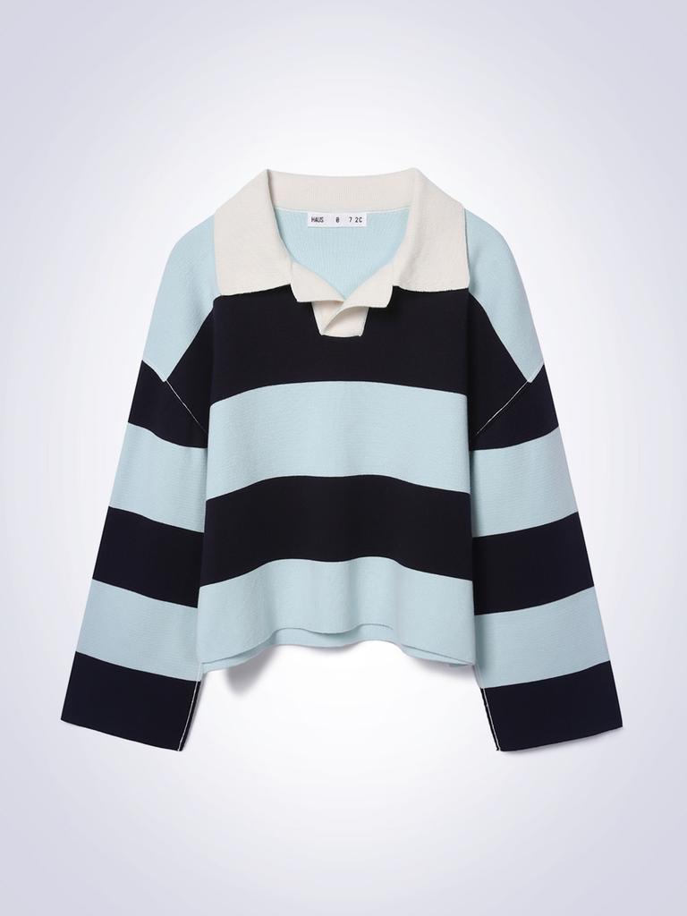 HAUS072C Striped Crop Sweater Sky