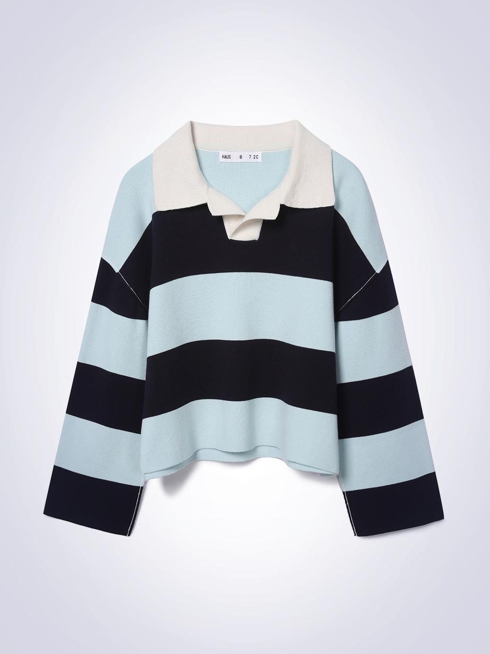 House 072C Striped Crop Sweater Sky F