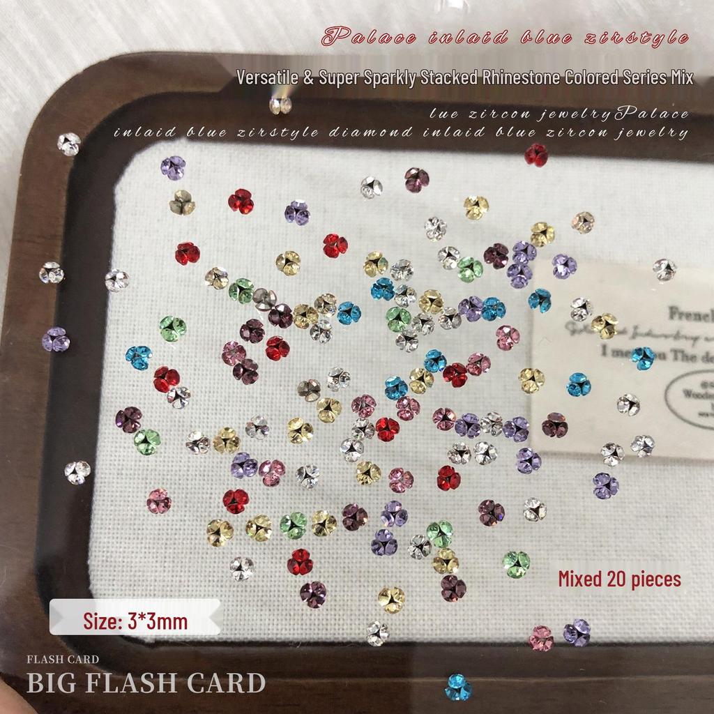 3mm Tray-Free Rhinestone Ball Nail Art Decorations - Mixed Color Bling Stacked Rhinestones for DIY Wearable Nail Art Accessories.