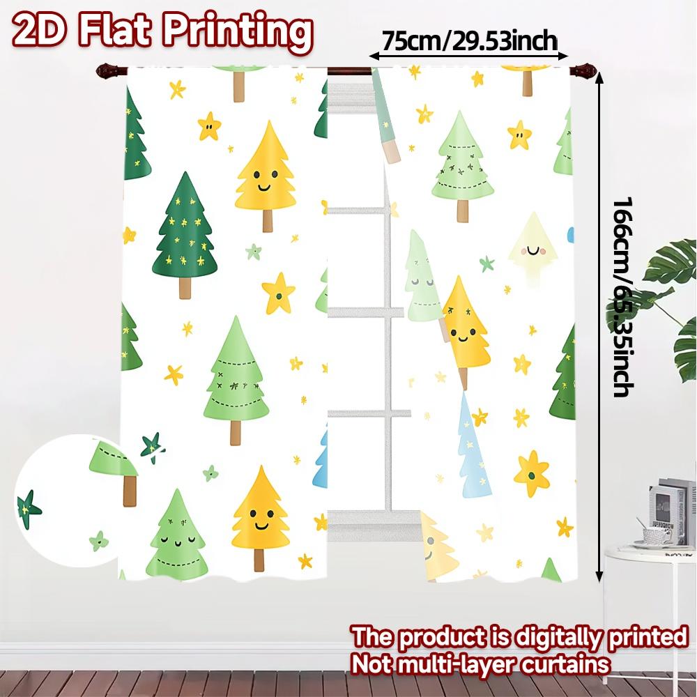 2pcs,Curtains Cute Christmas Tree Festive Chic Curtains&Drapes Versatile Durable Polyester Curtains All Seasons for Living Room,