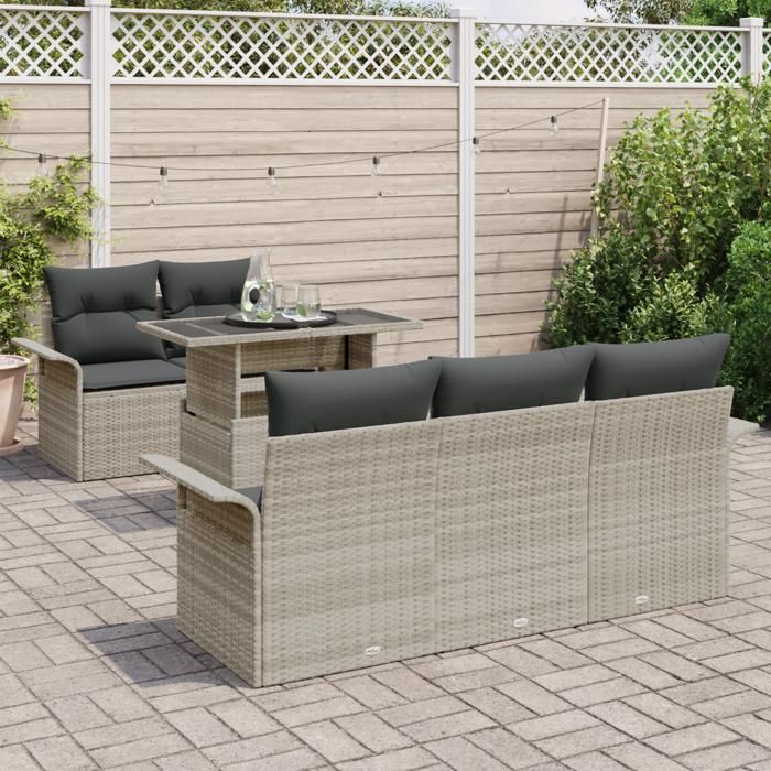 VidaXL Ensemble de Canapé de Jardin de 6 Pièces avec Coussins en Rattan Polyéthylène Gris Clair 3348198