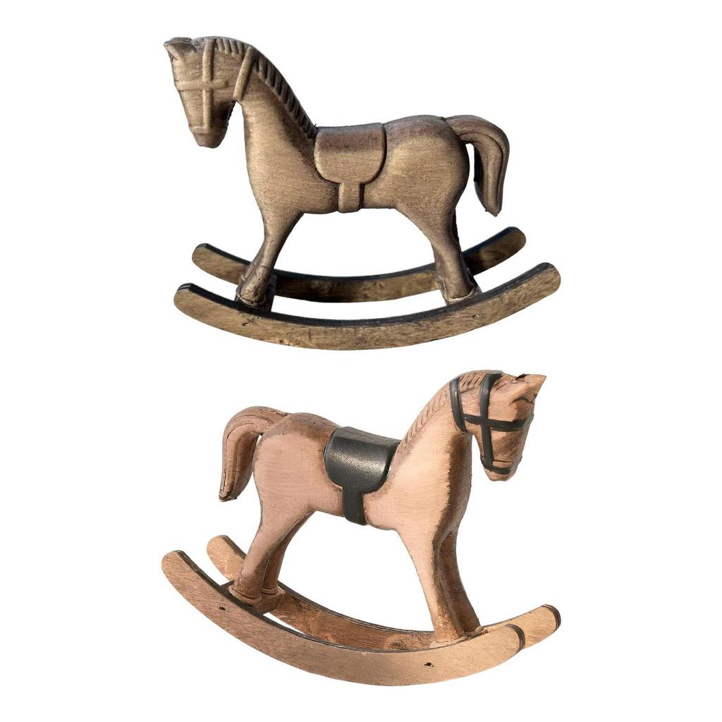 Vintage Wooden Rocking Horse Decor Collectible Retro Decoration Rocking Horse Figurine Wooden Horse Statue for Shelf Bedroom