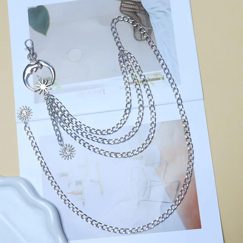 European & American Hip-Hop Metal Moon Body Chain with Tassel & Sun Pendant