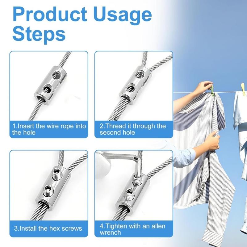 12Pcs Steel Wire Rope Buckle Clamp Double Holes Metal Clip Adjustable Locking Fasteners for 1.5 To 2mm Cable Enduring