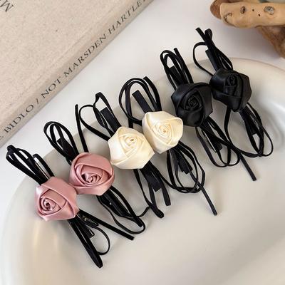 Retro Rose Flowers Bow Hair Clips Bangs Clip Womens Girls Gentle Temperament Hairpin Headband Barrettes Fashion Hair Accessories