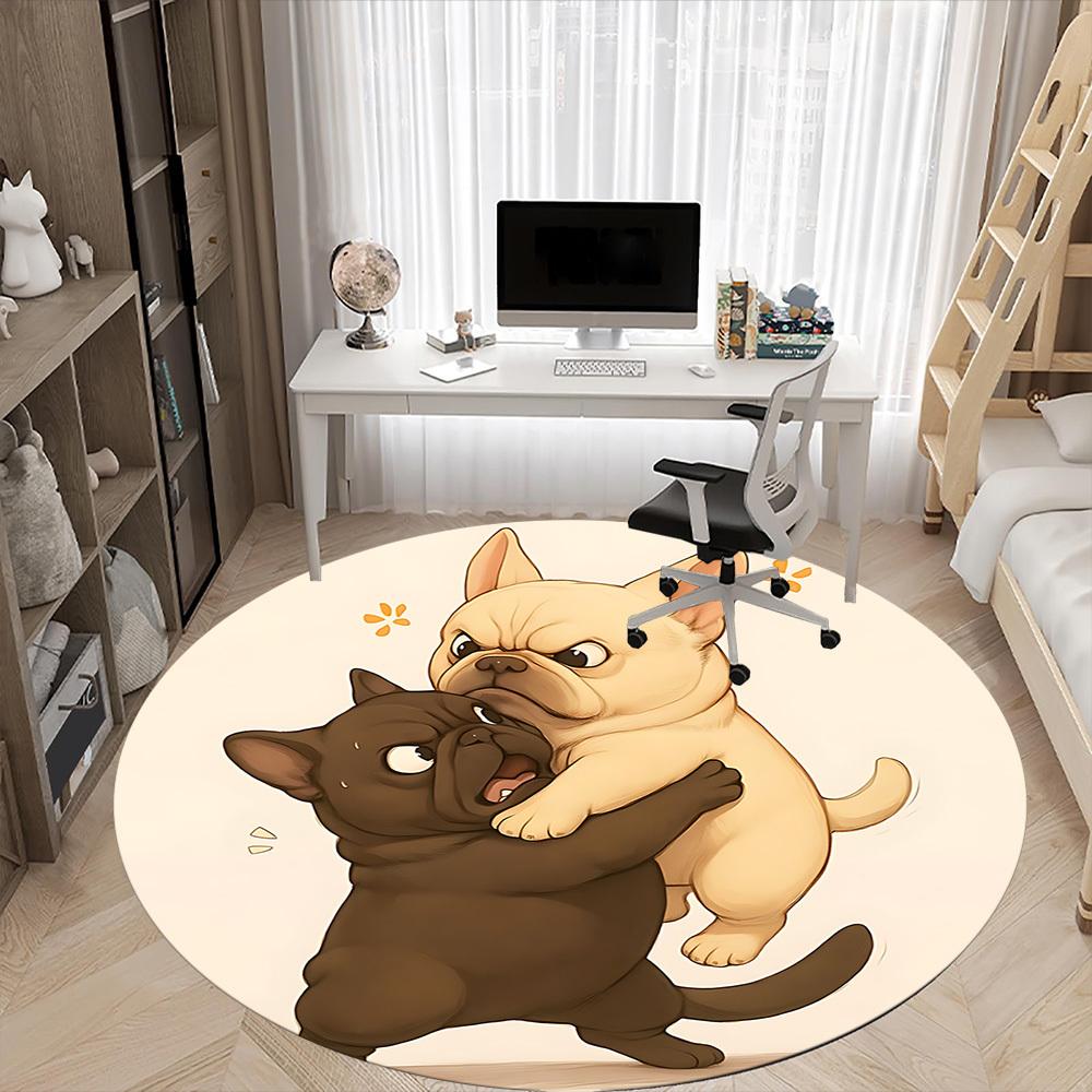 1PC Bulldog Playful Office Round Area Rug,  Mat Suitable ForOffice, Under Office Chairs Bedroom Living Room Home Decor, Room Deco