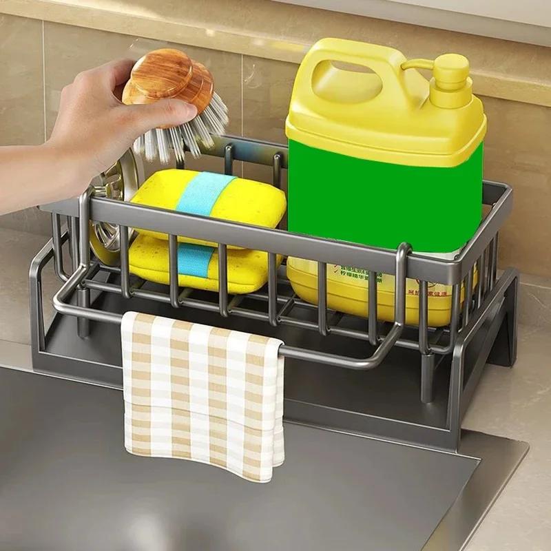 1pcs Kitchen Sink Drain Rack Organizer Plastic Self-draining Sink Shelf Soap Sponge Holder Dishcloth Towel Rack Filter Basket
