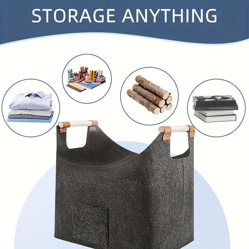 1pc  Extra Large Foldable Felt Firewood Basket,  Heavy Duty with Reinforced Handles - Multi-use Storage - Dark Grey