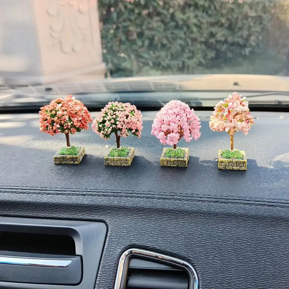 New Car Mini Tree Simulated Flower Ornament Square Base Interior Accessories Center Console Decorations Mounted Plant Ornament
