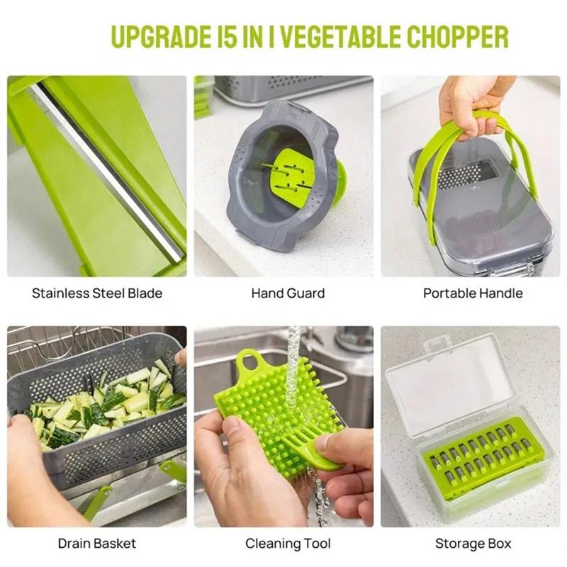 A03F-Kitchen Household Multifunctional 22-Piece Manual Chopper Slicer Onion Diced Vegetable Potato Knife Accessories