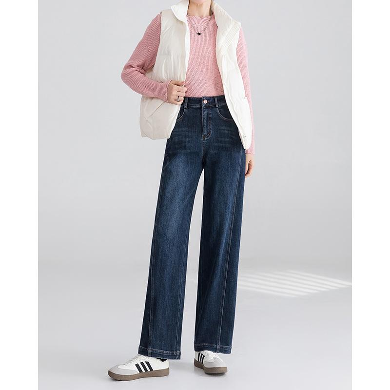 High-waisted Integrated Velvet Wide-leg Jeans for Women, Versatile Slim Straight-leg Pants Casual Retro Loose Sickle Pants