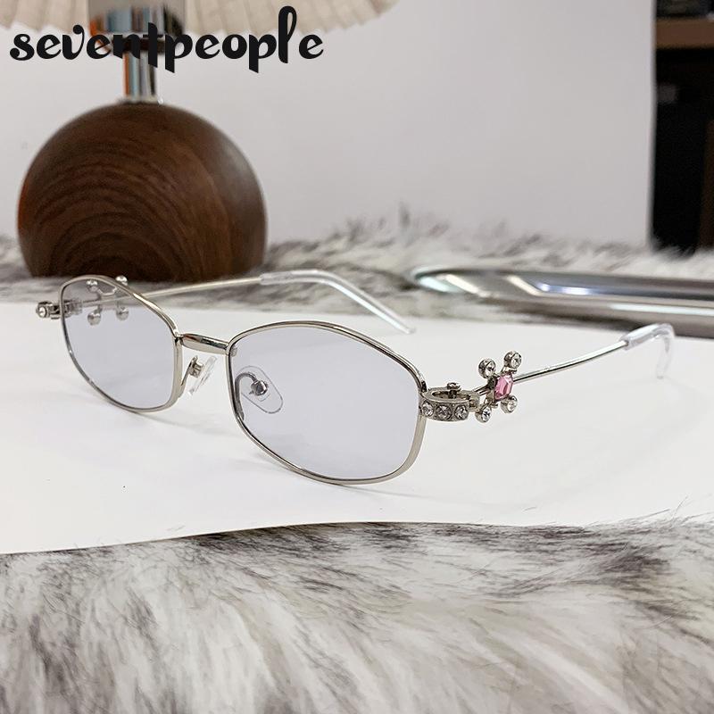 Small Frame Rhinestone Polygon Sunglasses Women  Luxury Brand Fashion Y2K Punk Metal Sun Glasses Retro Prescription Eyewear